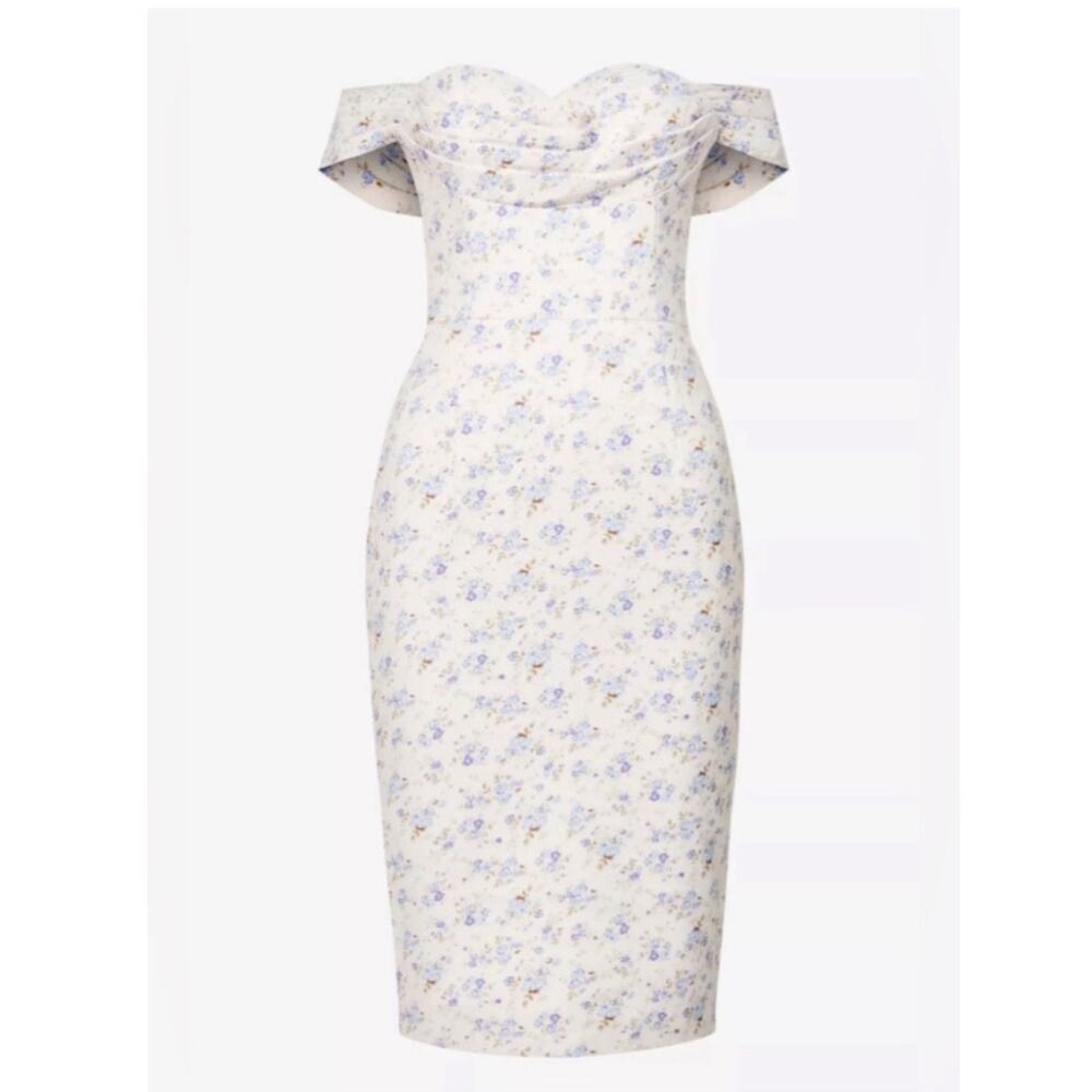 Lavish Alice Bardot Cowl Neck off the Shoulder Cocktail Dress Ditsy Floral Sz 2 - Picture 2 of 9